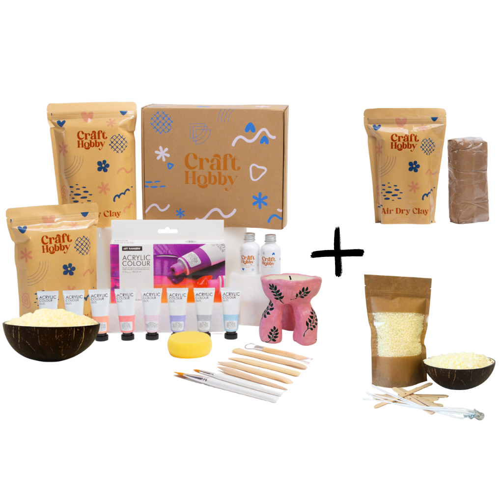 Pasiūlymas - CraftHobby žvakių lipdymo 2 rinkiniai + extra molis + CraftHobby vaškas DOVANŲ