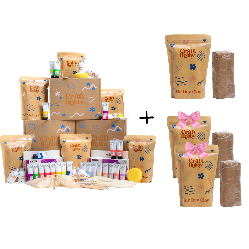 Pasiūlymas - CraftHobby ore džiūstančio molio 3 rinkiniai + 2 molio pakuotės + 1 molis DOVANŲ
