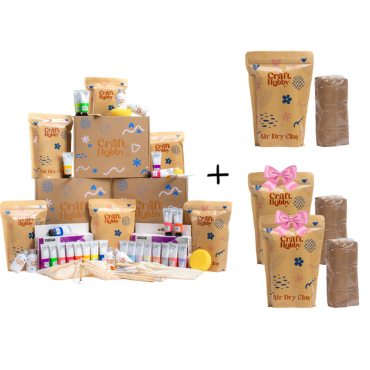 Pasiūlymas - CraftHobby ore džiūstančio molio 3 rinkiniai + 2 molio pakuotės + 1 molis DOVANŲ