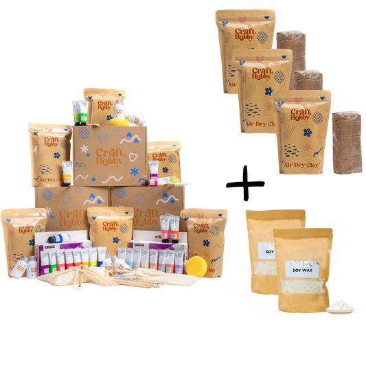 Pasiūlymas - CraftHobby ore džiūstančio molio 3  rinkiniai + 3 extra moliai + CraftHobby 2 vaško pakuotės DOVANŲ